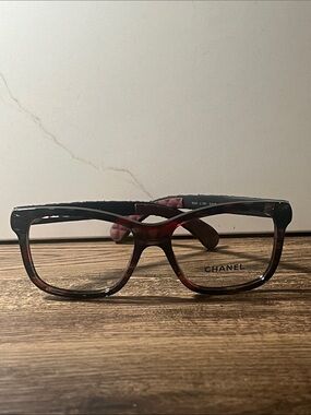 Authentic Chanel Rectangular Eyeglasses in red and black 3334 c.1551